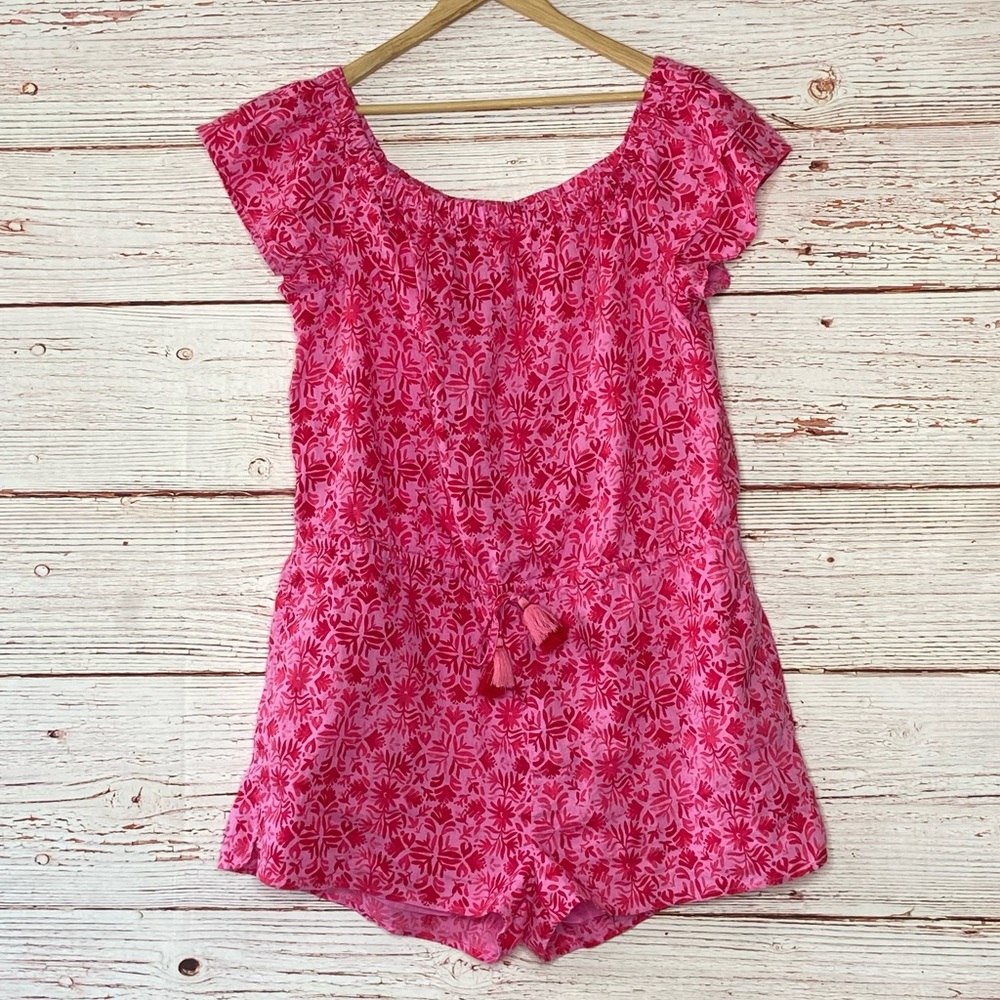 Vineyard Vines Tile Otomi Off-The-Shoulder Romper in Pink Sz XL
